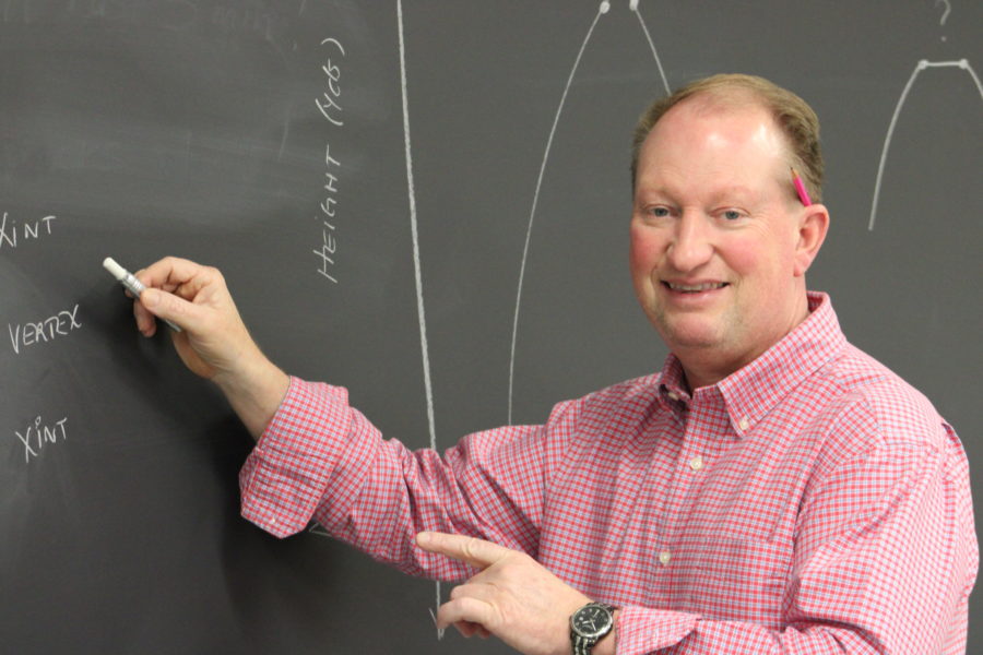 Mr. Meadows takes a moment to smile while enlightening Freshman students on parabolas.