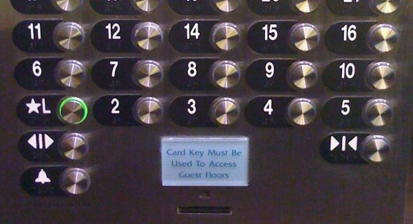 Elevator floor buttons...but where is floor 13? Not there.