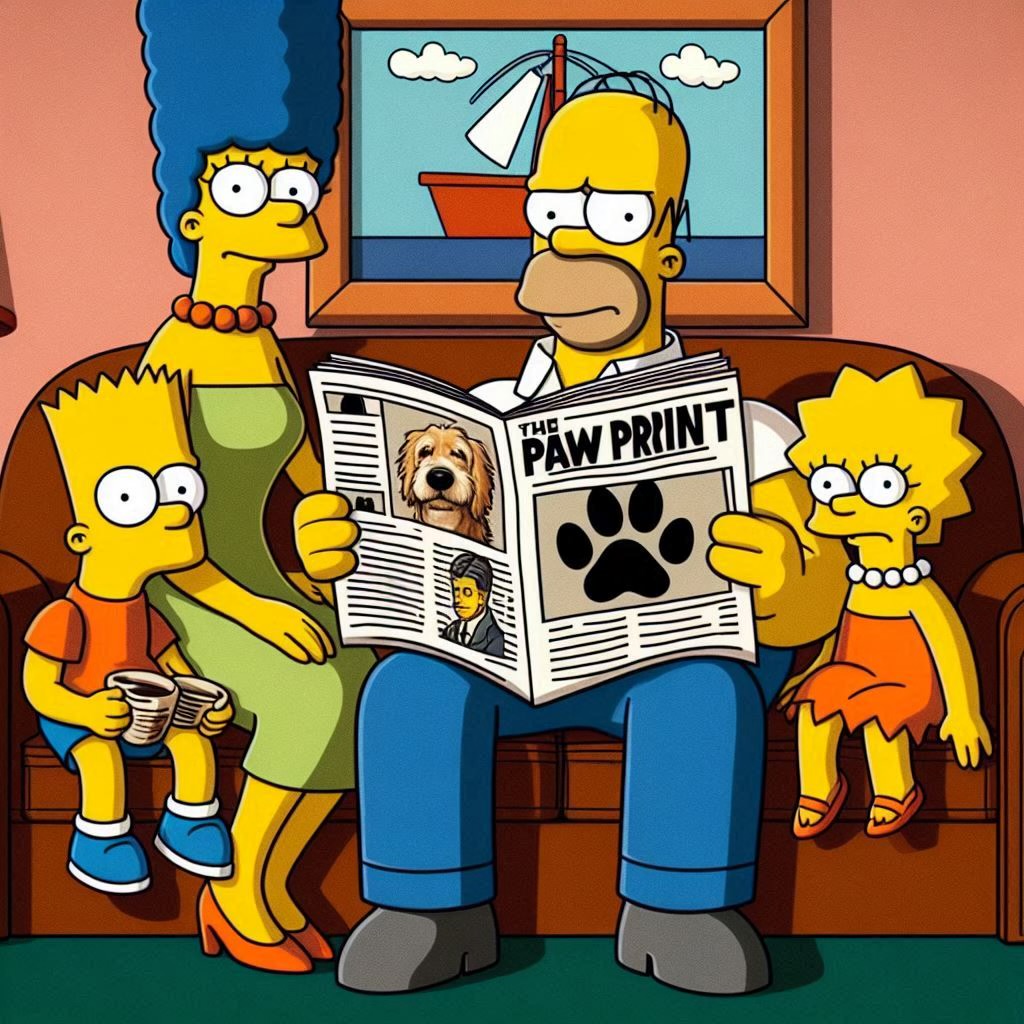 The Simpsons reading the paw print 